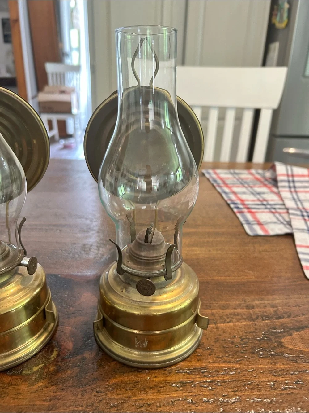 2 Antique Brass Oil Lamps Able To Hang On Walls. Made In Germany
